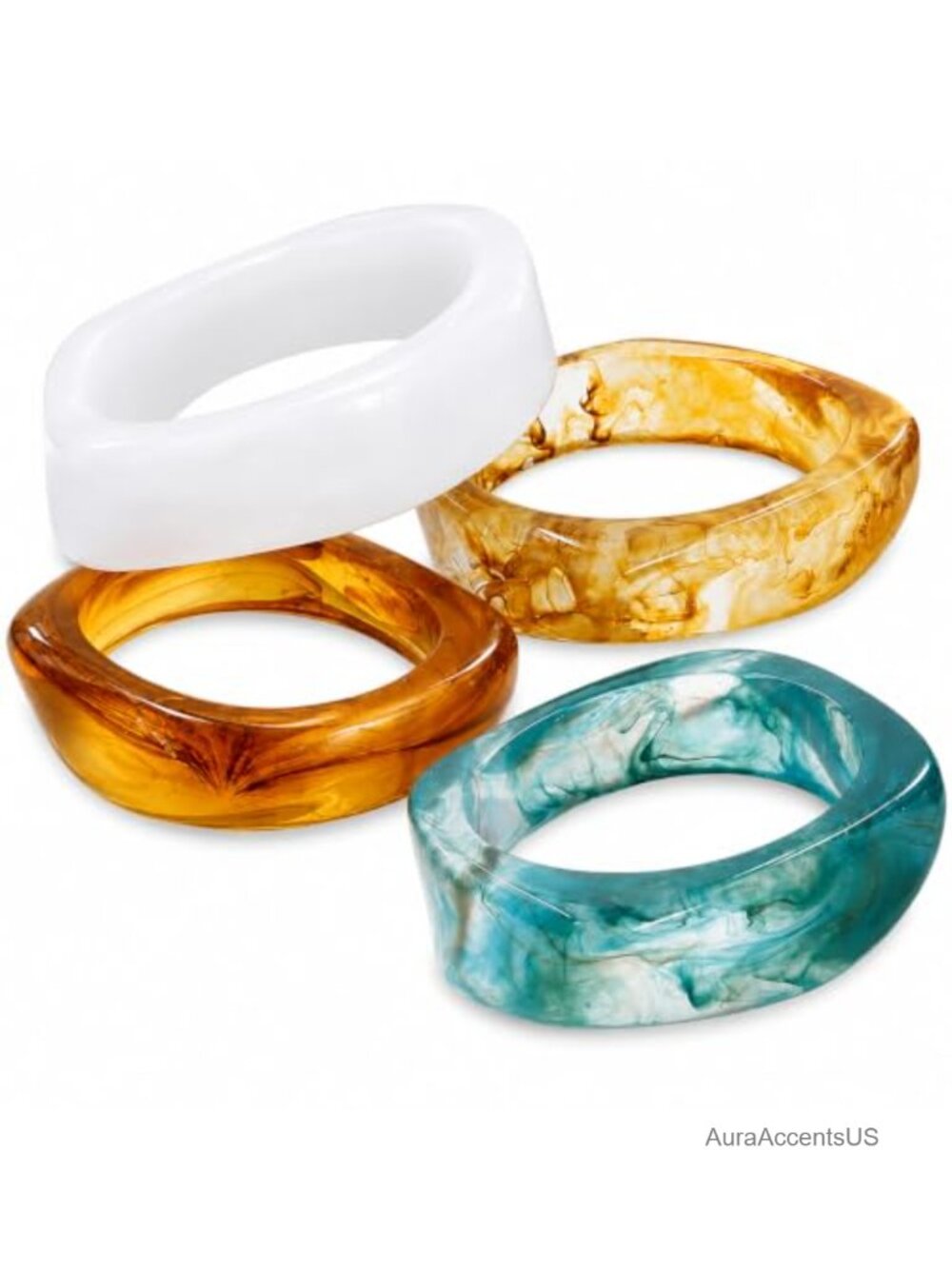 4-Piece Chunky Acrylic Bangle Set for Women Stackable Geometric Bracelets
